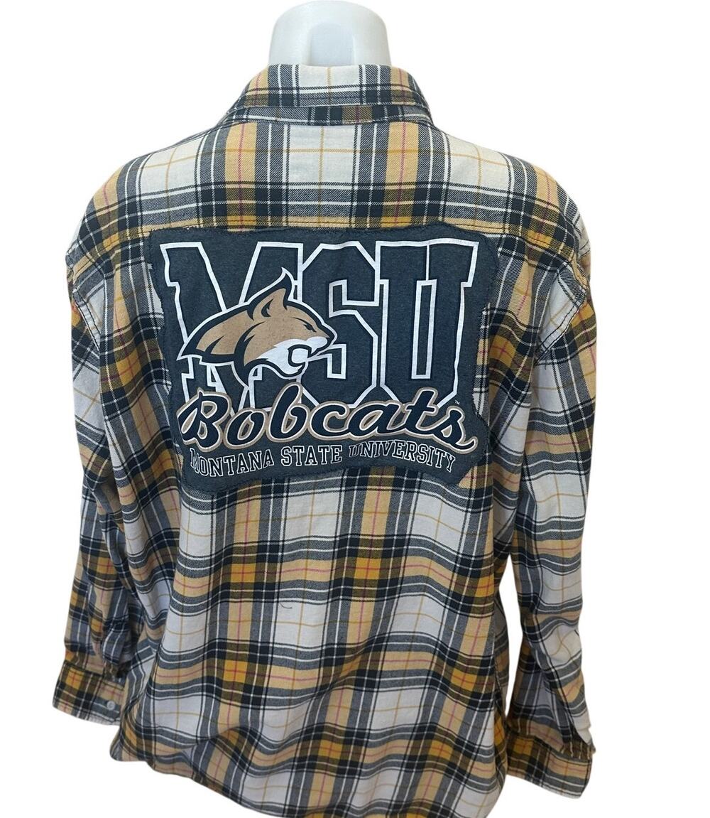 Montana State University Plaid Flannel Shirt XL Bobcats Football Tailgate MSU